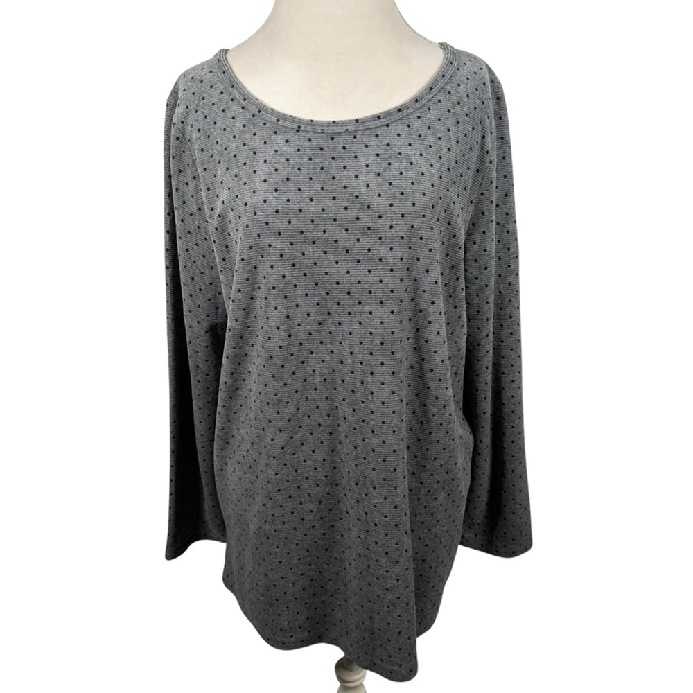Talbots Velour Ribbed Knit Tunic Top Gray Black Polka Dot Soft Casual size XL - Picture 2 of 10